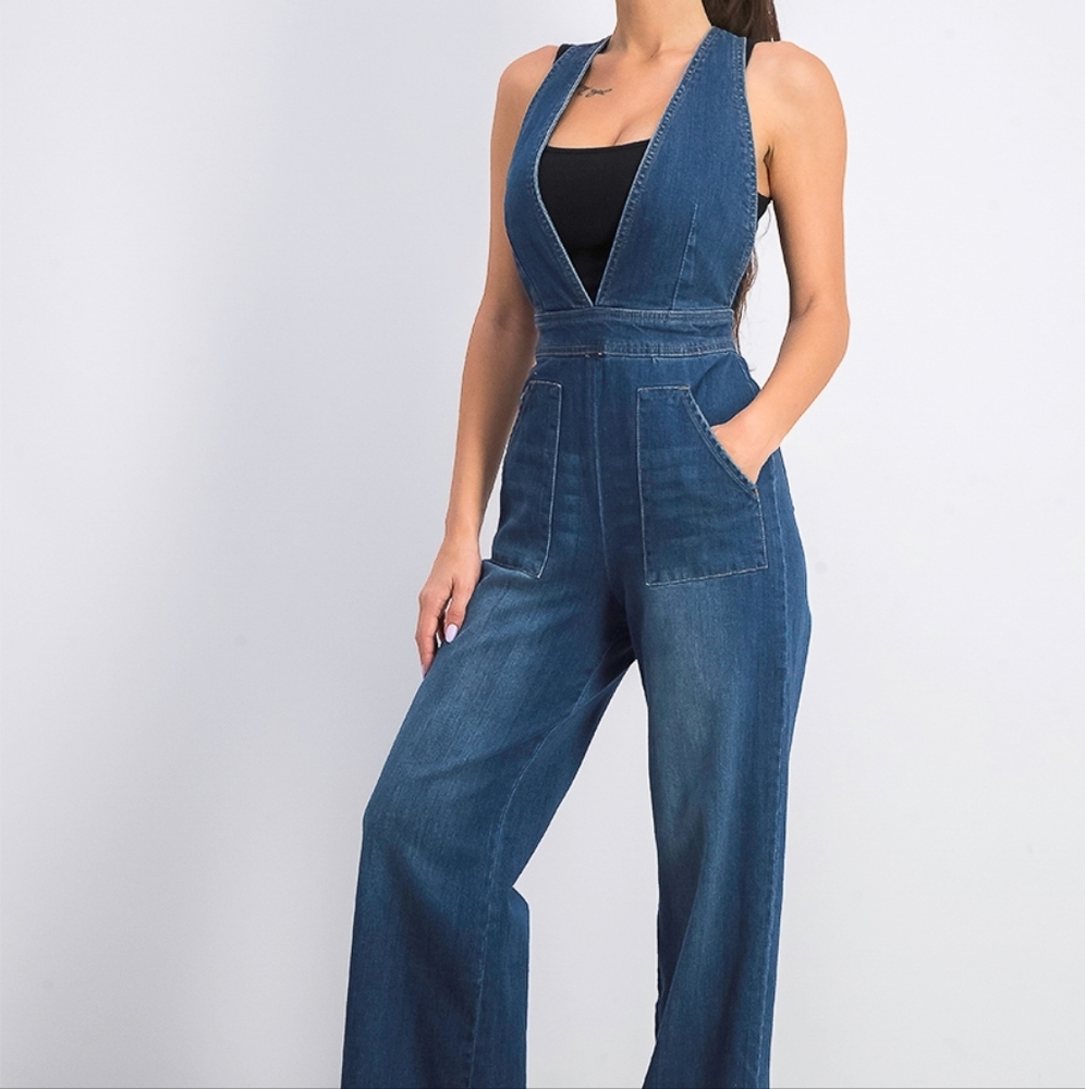 Dollhouse V- Neck Denim Jumpsuit